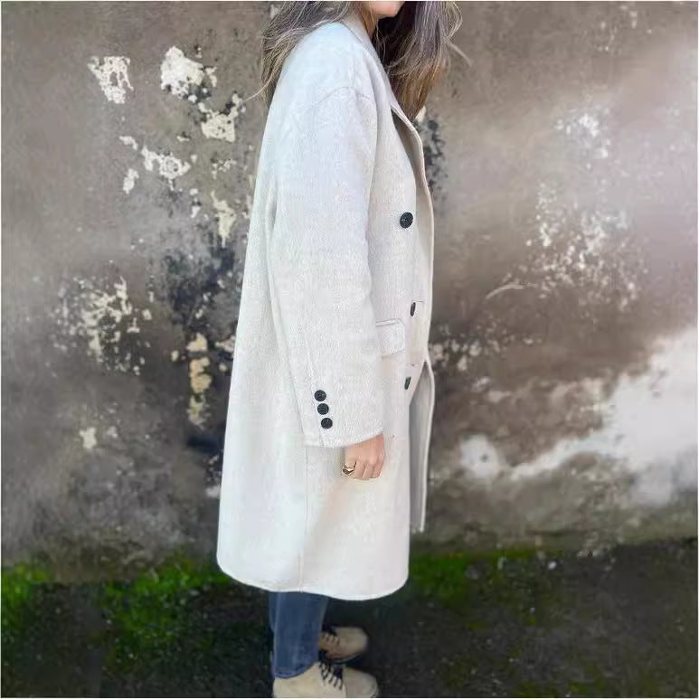 Veste mi-longue femme double boutonnage chic