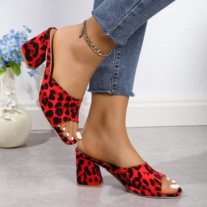 Mules à Talon Carré Léopard
