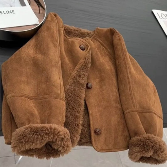 Veste courte doublée effet mouton