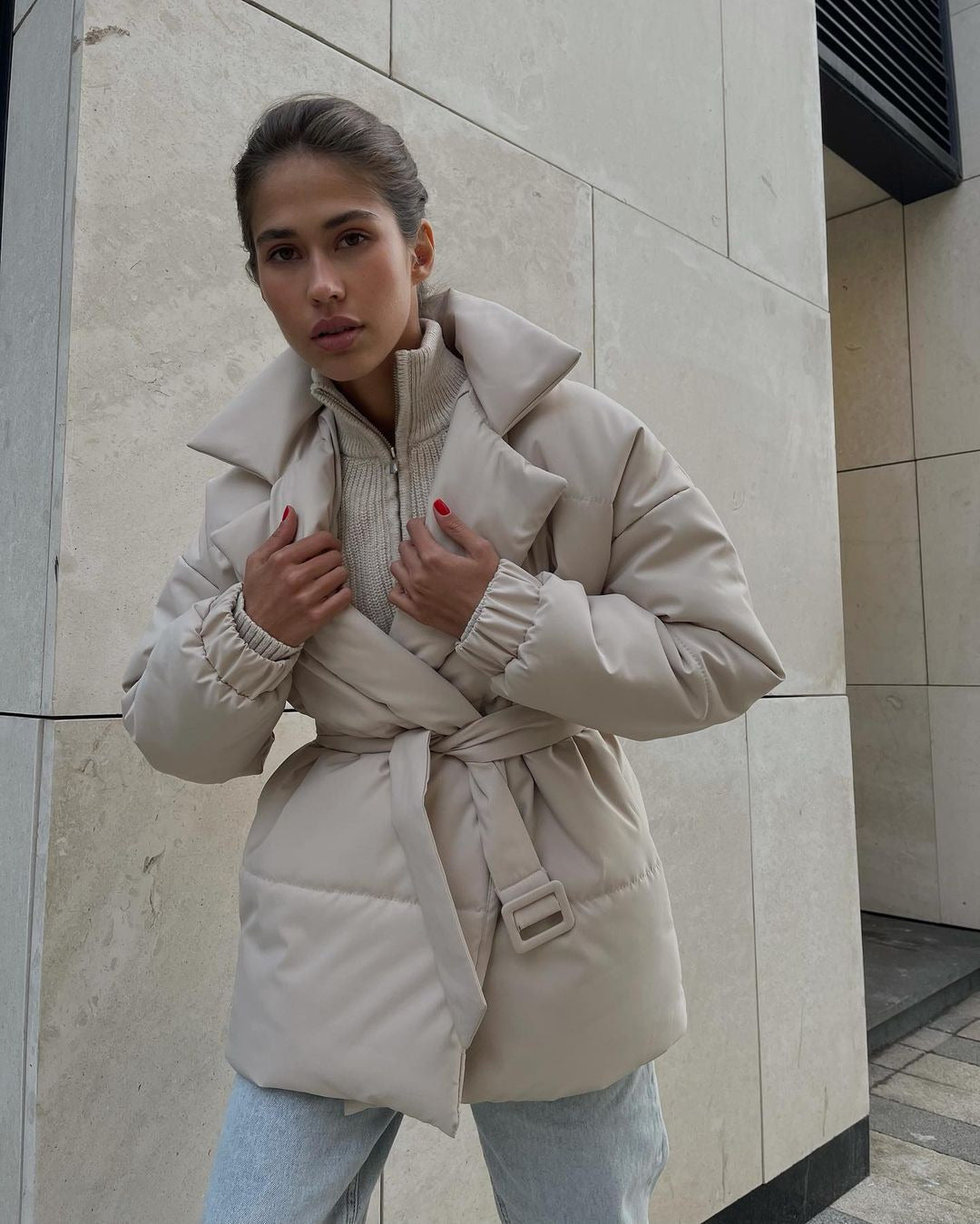 Manteau ceinturé femme – Élégance hivernale ! Abricot