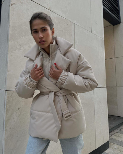 Manteau ceinturé femme – Élégance hivernale ! Abricot