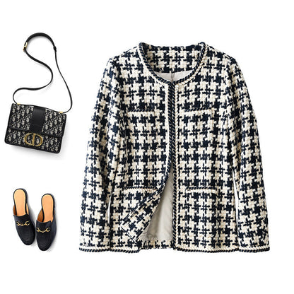 Veste Élégance – Blazer court à motif pied-de-poule