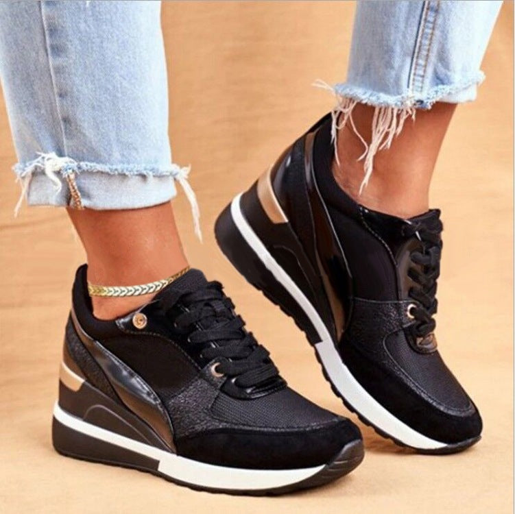 Baskets femme plateforme noir doré