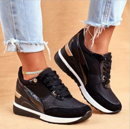 Baskets femme plateforme noir doré