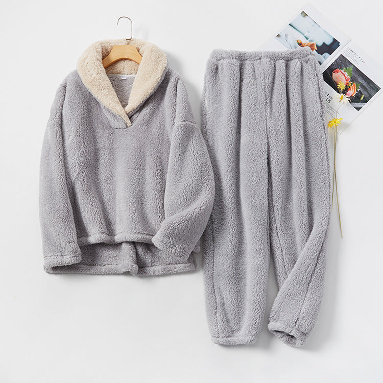 Pyjama en flanelle épaissi – Confort et chaleur pour la maison Gris