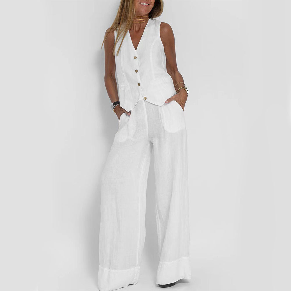 Ensemble Veste d'Été - Top Sans Manches et Pantalon Droit