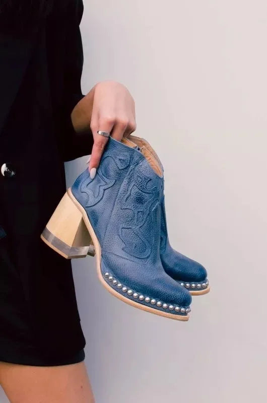Bottines Élégantes à Talons Bleu Capri