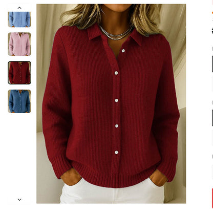 Pull boutonné texturé à col classique pour femme – style élégant et confortable