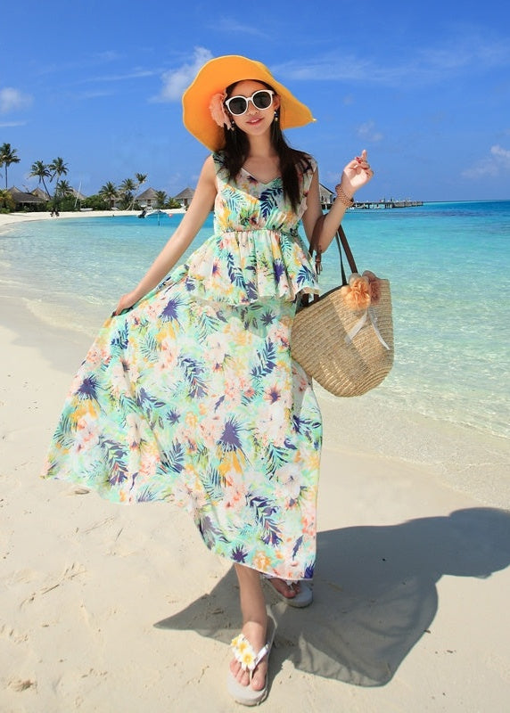 Robe midi fluide à imprimé floral en chiffon Vert