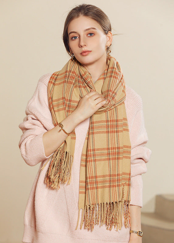Écharpe imprimée douce à carreaux Kaki clair
