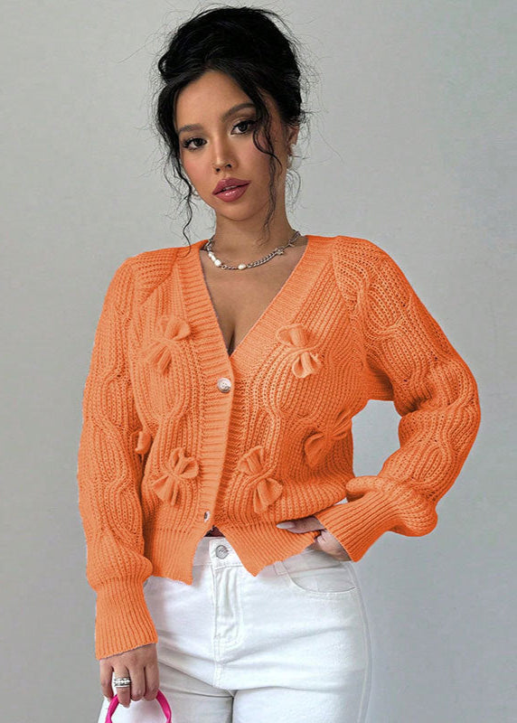 Chic Cardigan Court Nœud Papillon Femme Orange