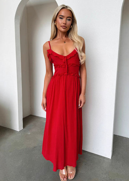Robe de vacances ample sans manches Rouge
