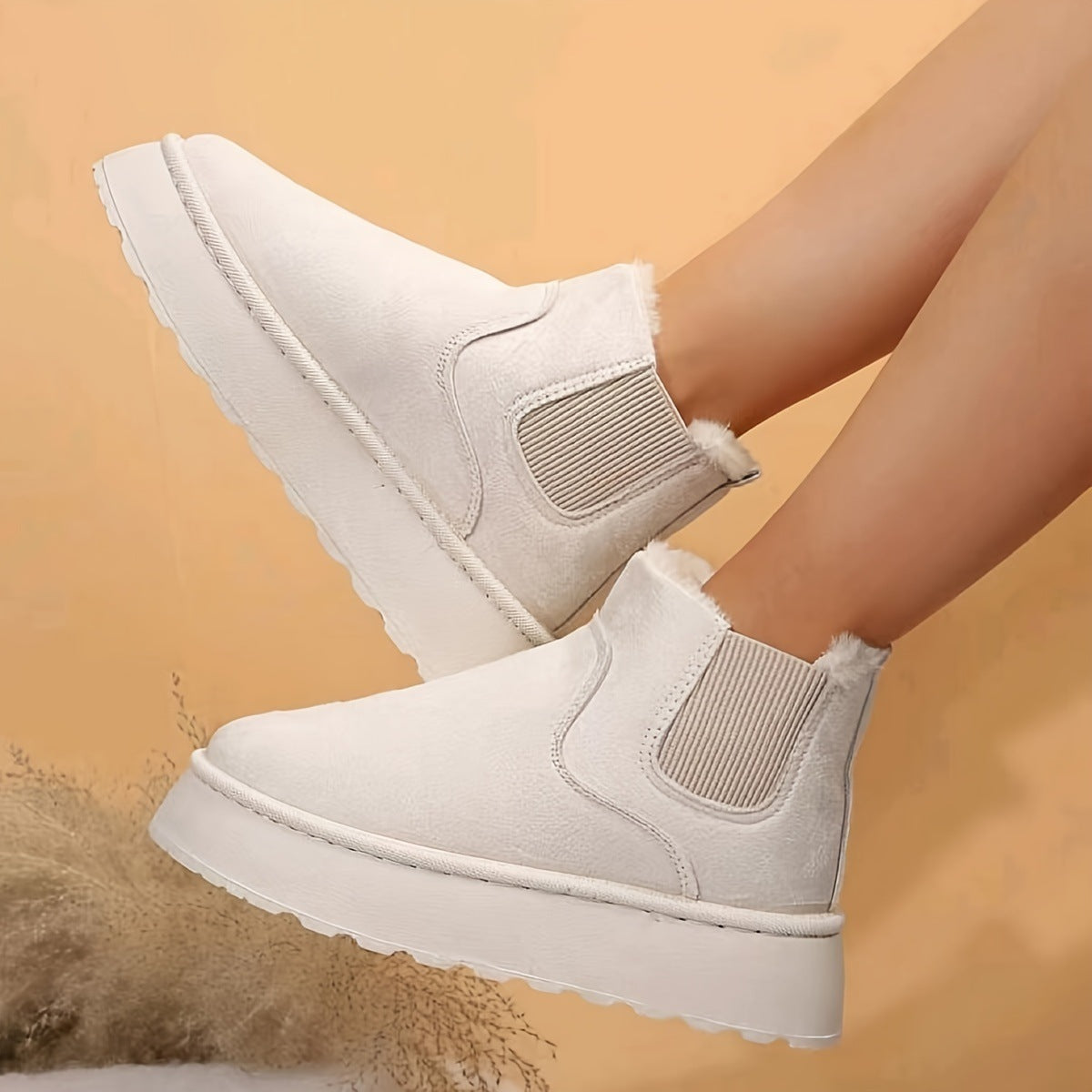 Bottes femme d'Hiver Chaudes à Semelles Épaisses Blanc