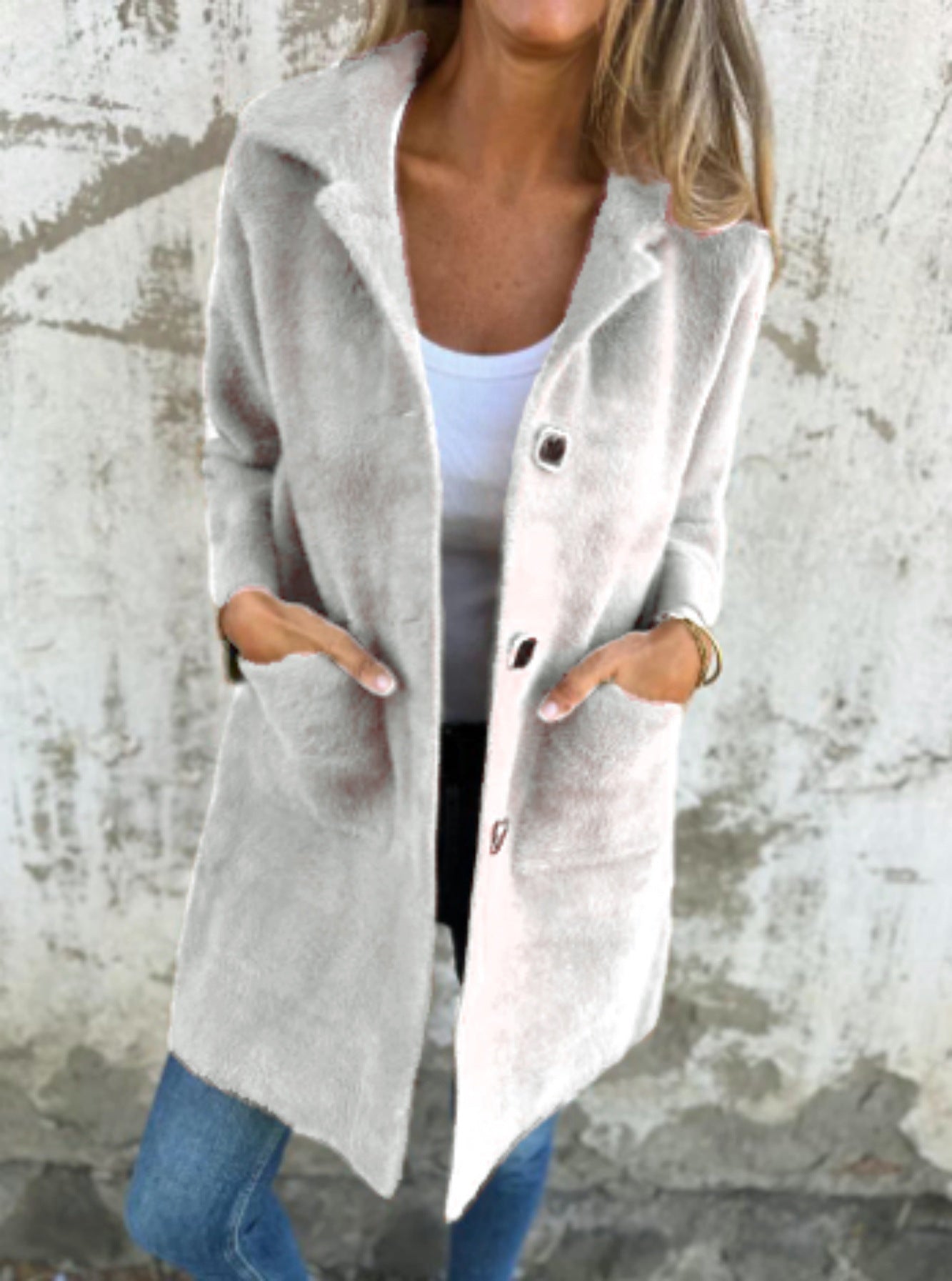 Manteau mi-long à col polo boutonné