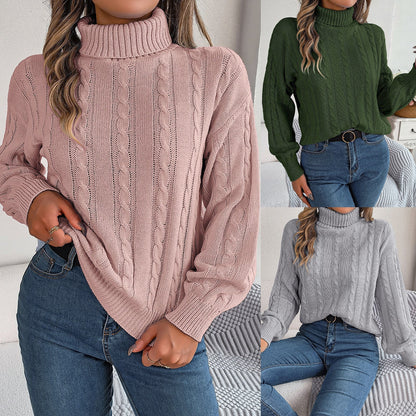 Pull col roulé uni à manches longues – Élégance et confort