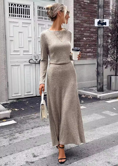 Ensemble tricot femme manches longues ajusté Brun