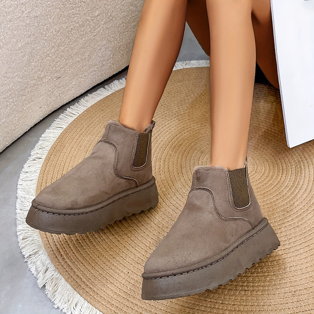 Bottes femme d'Hiver Chaudes à Semelles Épaisses Kaki