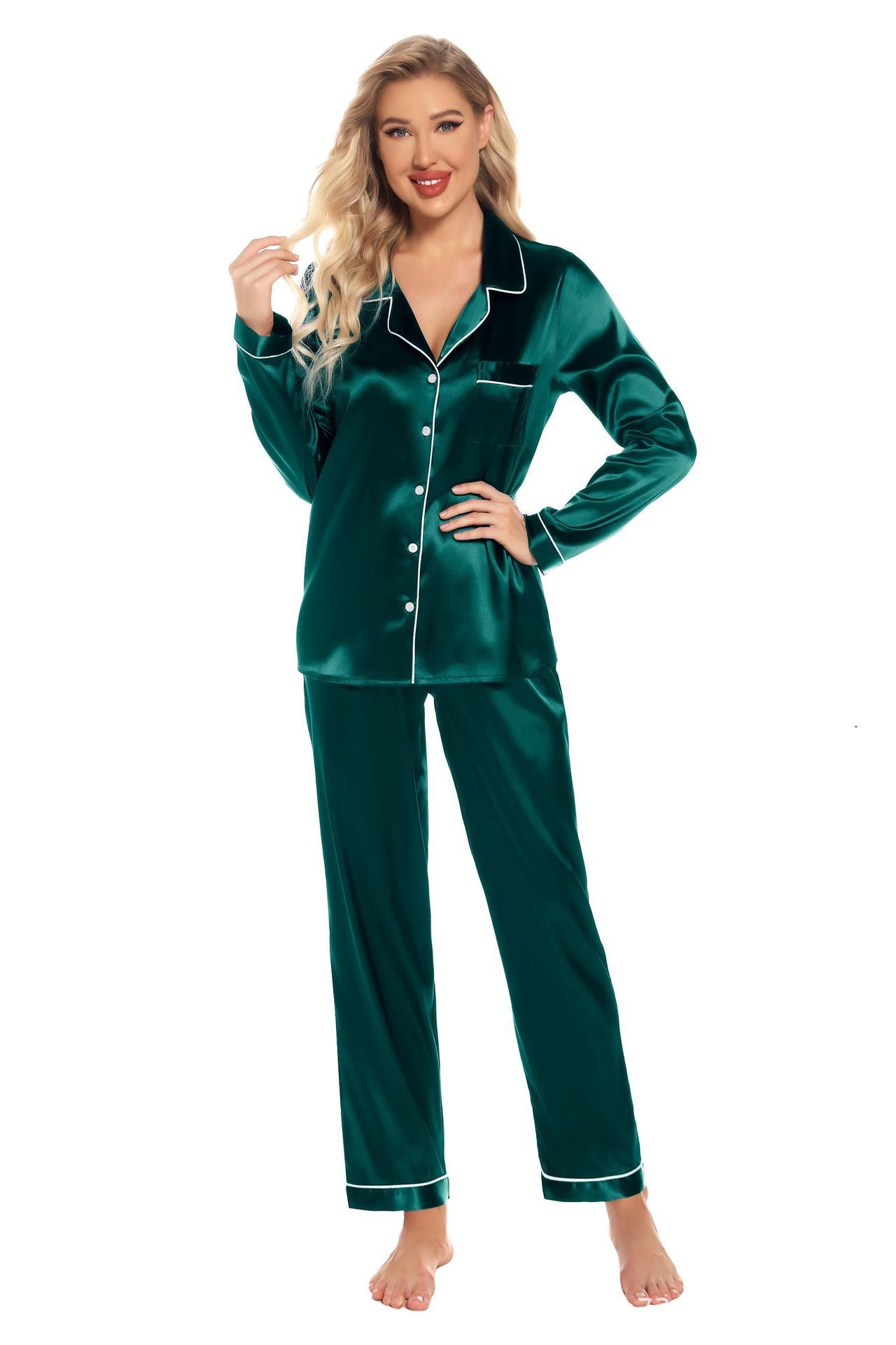 Ensemble pyjama satiné luxueux Vert foncé
