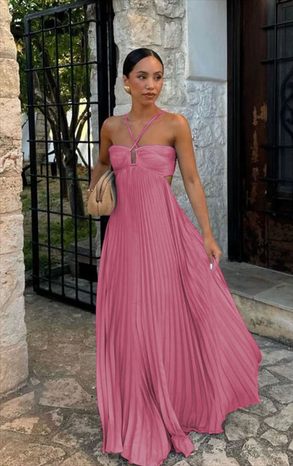 Robe Longue Plissée Sans Bretelles – Élégance Minimaliste d'Été